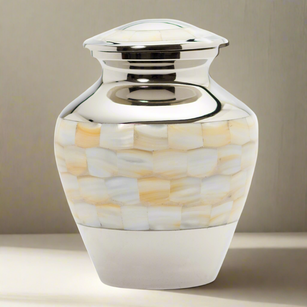 Royal Rapture Urn for Ashes Cremation Memorial Funeral Love Urns Brass Mother of Pearl Adult Child Human 3" 5" 8" (RMPR01)