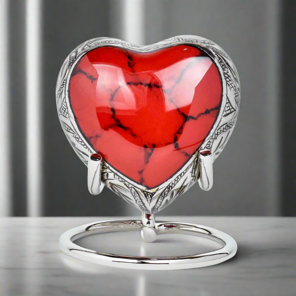 Royal Rapture Urn for Ashes Funeral Memorial Cremation Keepsake Love Urns Decorative Brass Heart with Stand 3" (RHM03)
